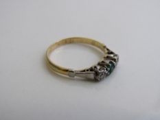 18ct gold and platinum diamond and emerald ring, weight 2.3gms size M 1/2. Est £100-120
