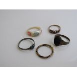 9ct gold ring set with an oval dark stone size Q weight 2.0gms, mother of pearl ring size K, 9ct