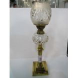 Brass column oil lamp c/w glass shade & funnel. Estimate £30-40