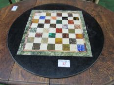 Vintage Pietra Dura circular table top with game board layout, 66cms diameter. Estimate £300-350