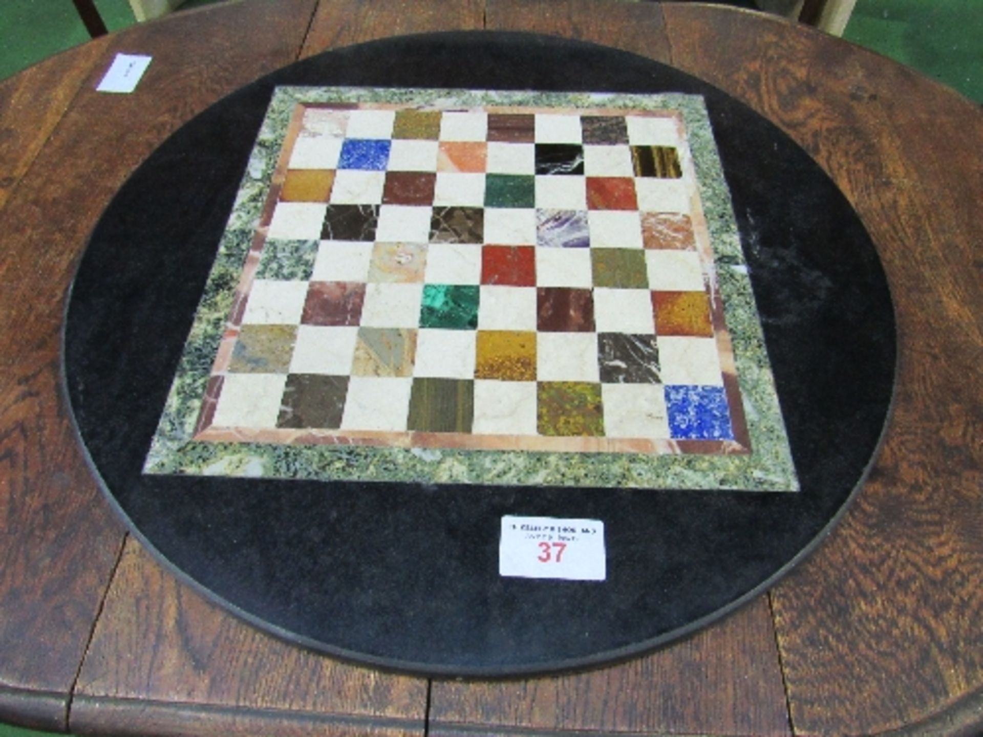 Vintage Pietra Dura circular table top with game board layout, 66cms diameter. Estimate £300-350