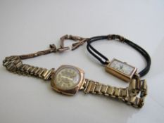 9ct gold case lady's wrist watch, Arabic numerals on silver coloured face, Audax movement, going