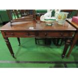 Mahogany library table with 2 frieze drawers, reeded legs to casters, 120 x 57 x 75cms. Estimate £