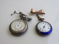 Swiss 935 decorative silver cased lapel watch with silver brooch, and heart -shaped face with gold