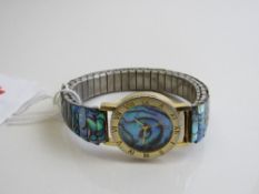 Abalone shell gold plated lady's watch with Abalone flexi strap. Estimate £20-30