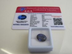 Oval cut blue tanzanite, weight 8.2ct with certificate. Est £40-50