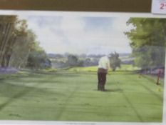 Framed & glazed print '2nd hole at Huntercombe Golf Course' signed R A Wade, 51 x 39cms. Estimate £