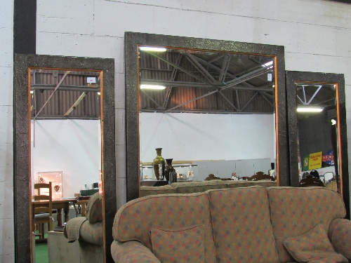 A trio of bronze coloured metal effect framed mirrors, 2x 193 x 71cms & 216 x 148cms