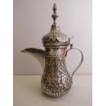 White metal Turkish coffee pot, height 29.5cms. Estimate £20-30