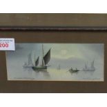 2 framed & glazed watercolours of fishing boats, signed J Maurice Hoskin, 'Evening Mist' & 'The