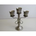 Persian silver 3 branch candelabra, height 14.5cms, 3.4ozt. Estimate £45-50