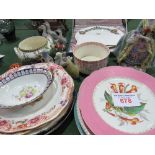 Qty of assorted china ware, a Spode commemorative plate & a French style mantle clock. Estimate £