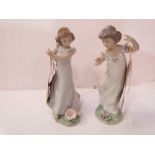 Lladro figurine 'Bellflower' & figurine lady with flowers at fee, in boxes. Estimate £40-60