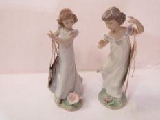 Lladro figurine 'Bellflower' & figurine lady with flowers at fee, in boxes. Estimate £40-60