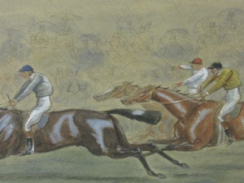 Framed & glazed watercolour entitled 'The Eclipse Stakes, Sandown, July 23rd 1886 - Bendigo wins!' - Image 3 of 3