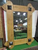 Very large wood framed wall mirror with metal bosses, 214 x 150cms. Estimate £50-80