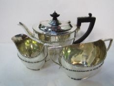 3 piece sterling silver tea set, hallmarked Chester, 1918. Total weight 27ozt, inscribed.