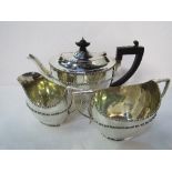 3 piece sterling silver tea set, hallmarked Chester, 1918. Total weight 27ozt, inscribed.
