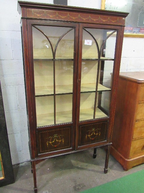 Edwardian inlaid mahogany display cabinet, 85 x 33 x 171cms. Estimate £20-30