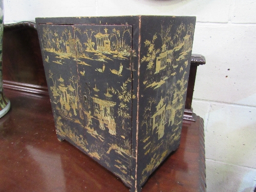 Lacquer oriental cabinet with 5 interior drawers (a/f), 28 x 18 x 32cms. - Image 2 of 4