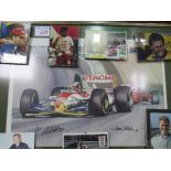 Framed & glazed print of F1 cars by John P Lester, 1993 together with 6 signed photographs of F1