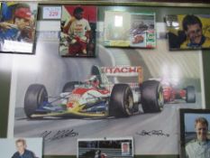 Framed & glazed print of F1 cars by John P Lester, 1993 together with 6 signed photographs of F1