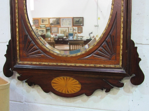 Chippendale-style inlaid mahogany framed oval bevel-edged mirror, 83 x 59cms. Estimate £40-60 - Image 3 of 3