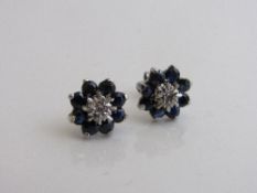 9ct gold sapphire/diamond white gold earrings. Est £30-50