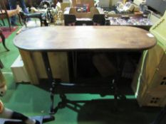 Cast iron sewing machine table with oval oak top. Estimate £20-30