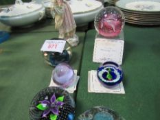 6 Caithness paperweights & a porcelain figurine. Estimate £30-40