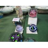 6 Caithness paperweights & a porcelain figurine. Estimate £30-40