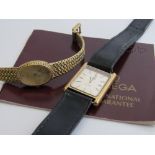 Omega DeVille quartz gents wrist watch, Omega lady's quartz wrist watch with a gold plated strap.