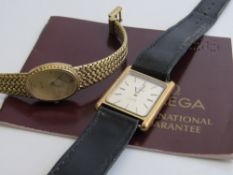 Omega DeVille quartz gents wrist watch, Omega lady's quartz wrist watch with a gold plated strap.