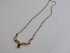 9ct gold, sapphire & diamond necklace. Estimate £150-170