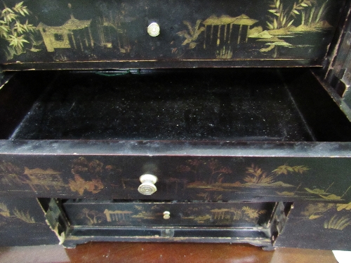 Lacquer oriental cabinet with 5 interior drawers (a/f), 28 x 18 x 32cms. - Image 4 of 4
