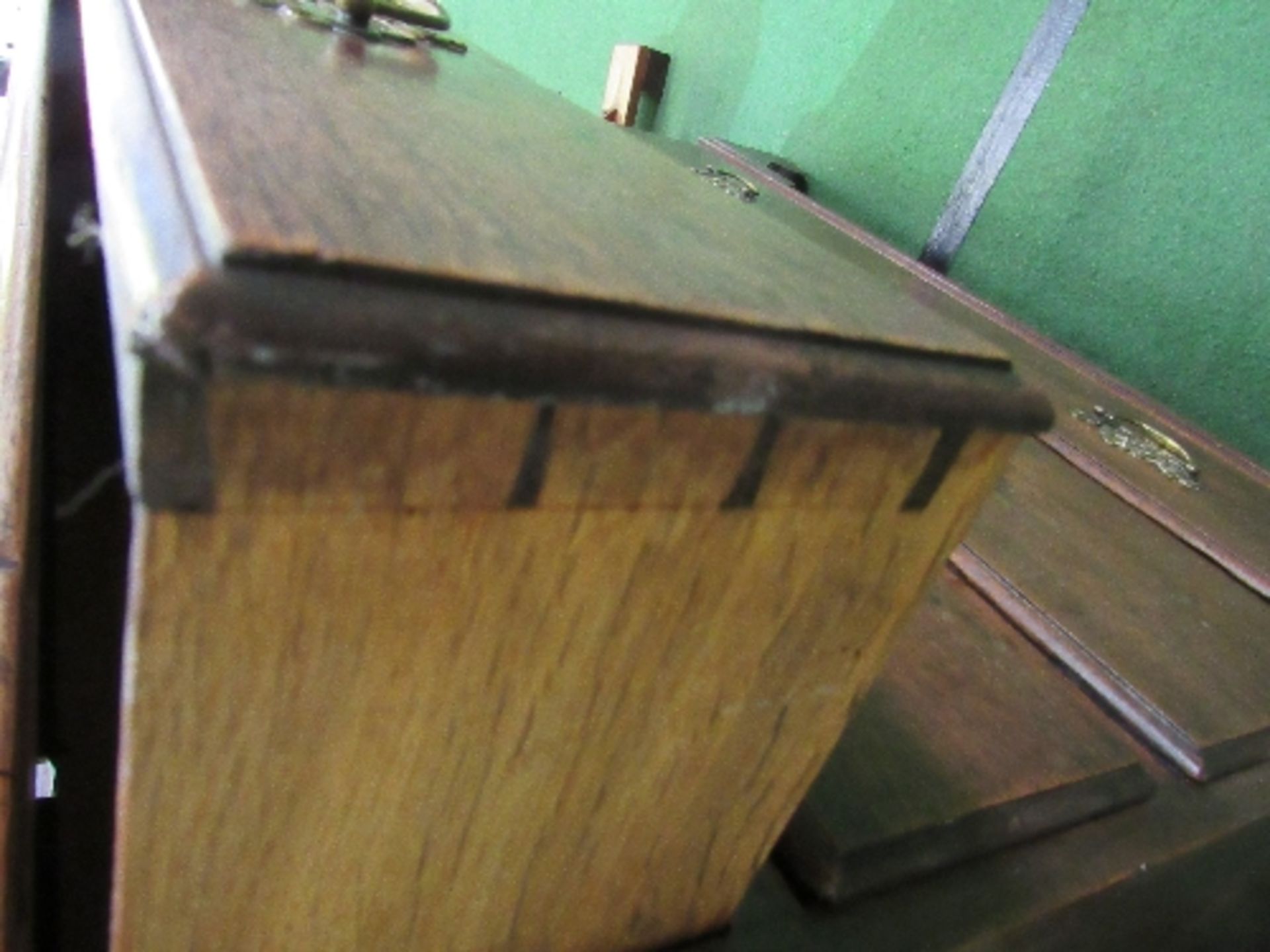 Georgian oak chest of 4 graduated drawers with ornate brass handles & escutcheons on bracket feet, - Image 3 of 4