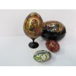 2 large & 2 small decorated wooden eggs. Estimate £15-25