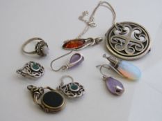 Quantity of hallmarked silver jewellery inc. Celtic brooch earrings and pendant together with a gold