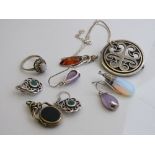 Quantity of hallmarked silver jewellery inc. Celtic brooch earrings and pendant together with a gold