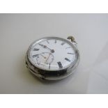 935 silver Swiss made pocket watch with white face and Roman numerals. Est £35-50