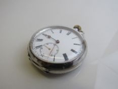 935 silver Swiss made pocket watch with white face and Roman numerals. Est £35-50