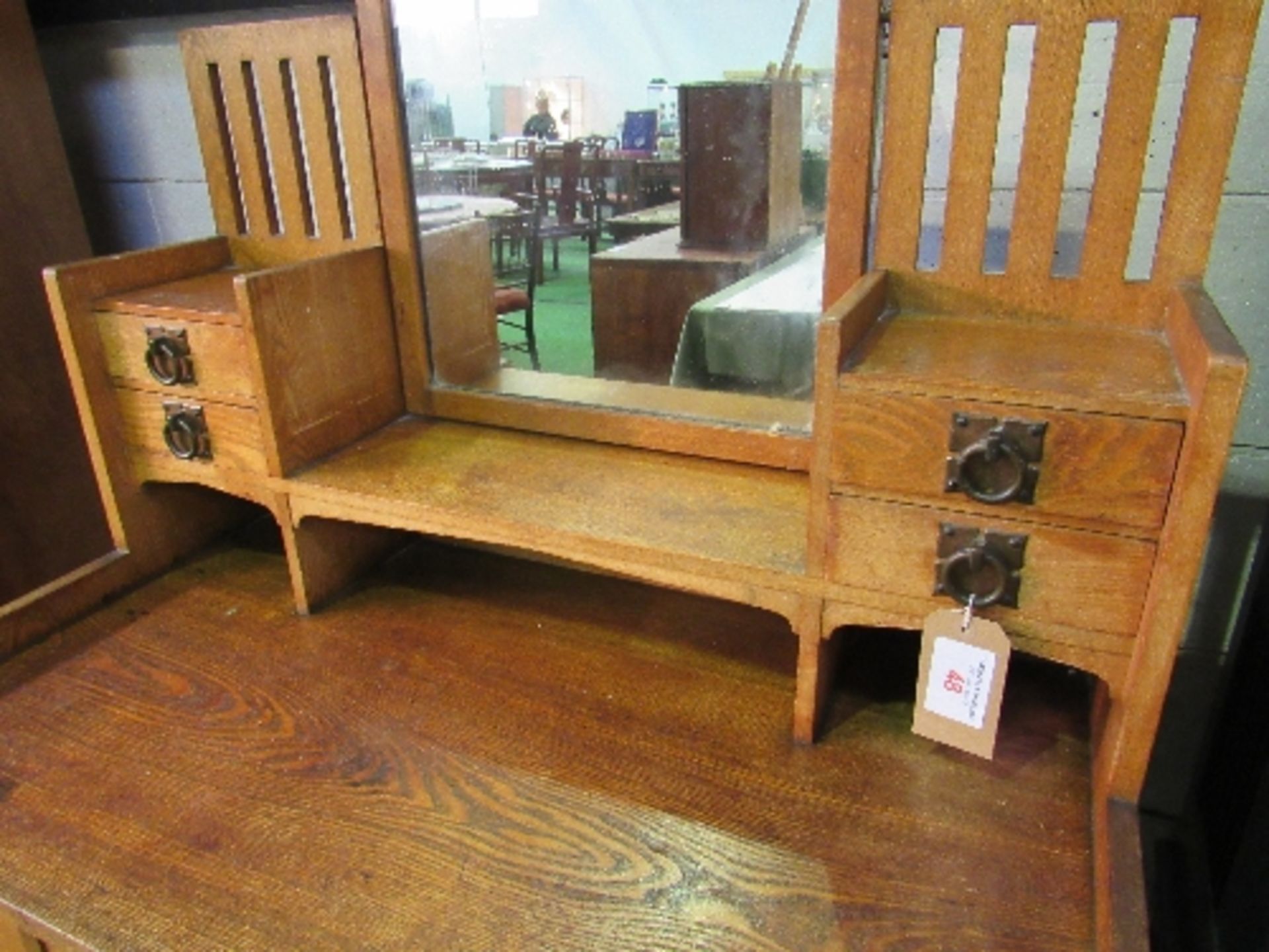 Oak Arts & Crafts style dressing table with Liberty & Co. London label on back. In the style of - Image 4 of 5