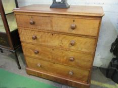 Victorian mahogany chest of 2 over 3 graduated drawers on bun handles, 104 x 49 x 112cms.