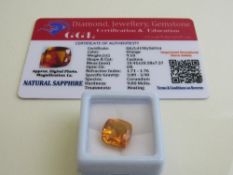 Cushion cut orange sapphire, weight 9.10ct with certificate. Est £40-50