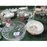 Cut glass bowl, glass vase, ceramic seagull figurine, Royal Doulton swan & signet figurine. Estimate