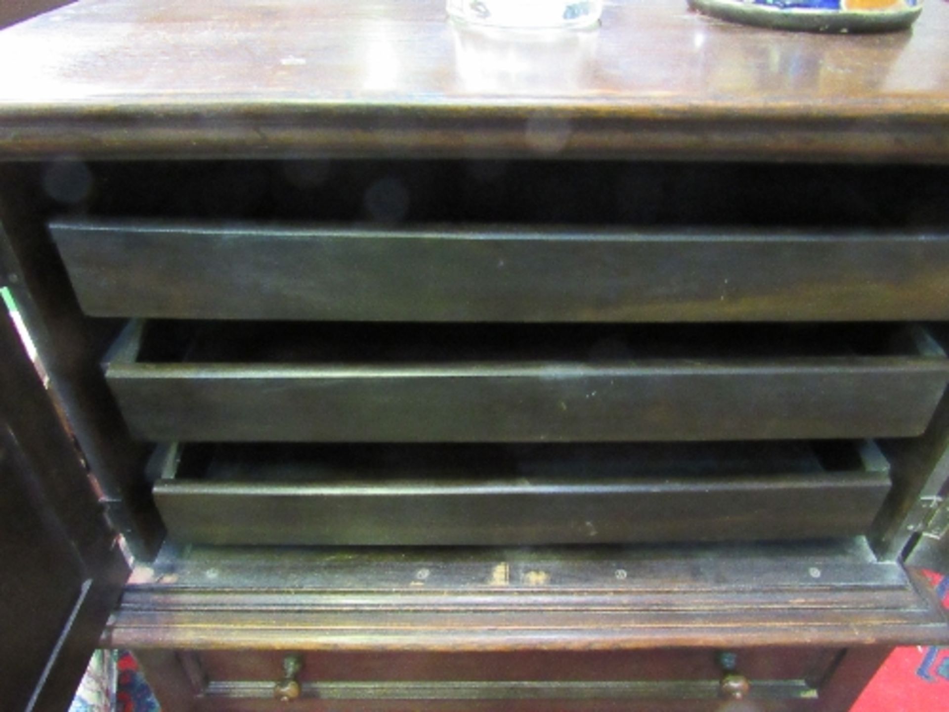 Oak small linen press on stand by William Spriggs & Co. Ltd, London. Drawer to base, 86 x 39 x - Image 3 of 6