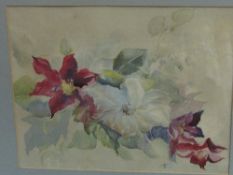 Framed & glazed watercolour of an elm tree together with a framed & glazed watercolour of flowers.