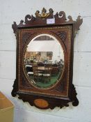 Chippendale-style inlaid mahogany framed oval bevel-edged mirror, 83 x 59cms. Estimate £40-60