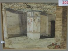 Framed & glazed watercolour of an Egyptian interior scene & framed & glazed watercolour of St.