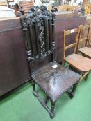 Victorian carved ebonised oak hall chair. Estimate £20-30